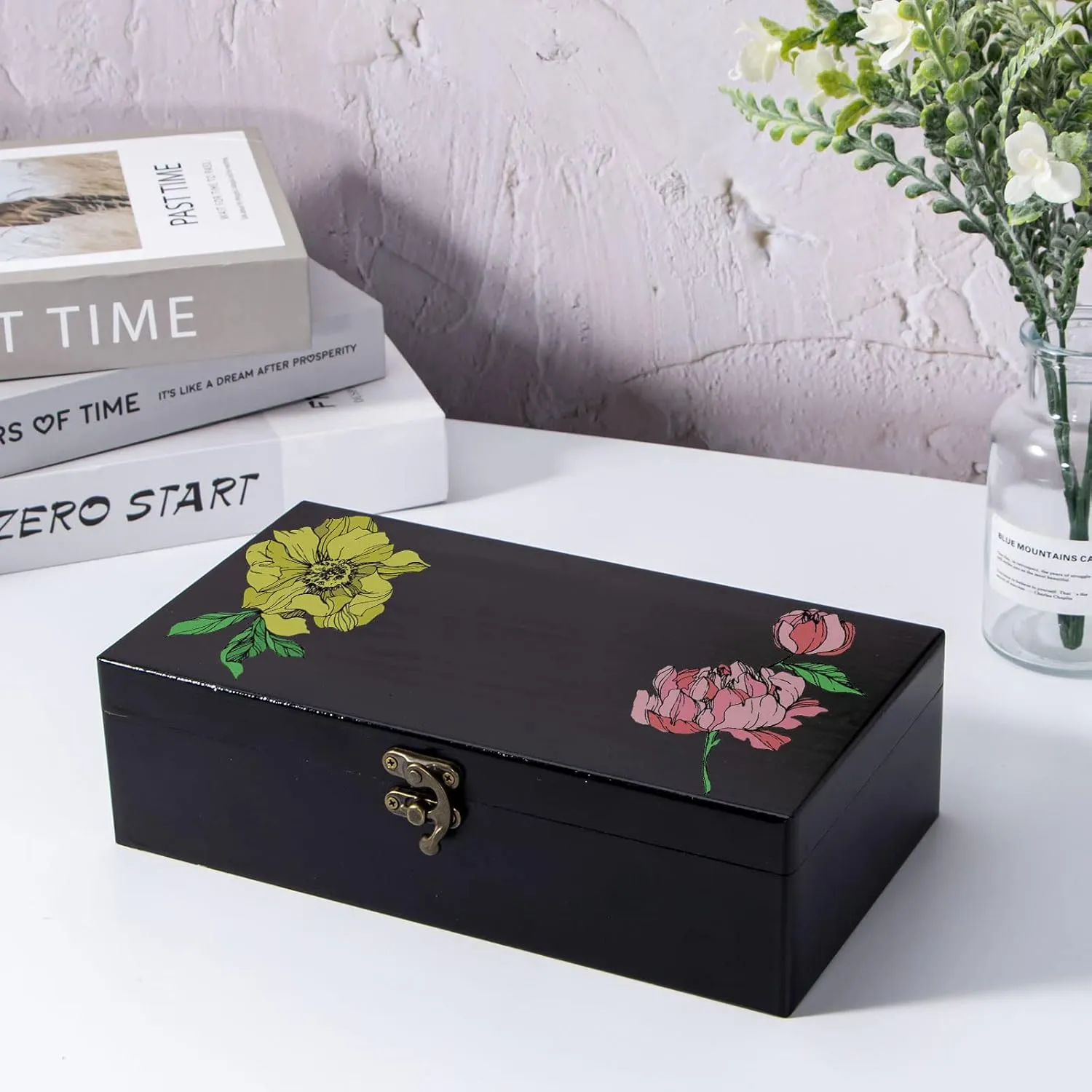 Dedoot Unfinished Wooden Box with Hinged Lid 9.7x5.5x2.7 Inch Rectangle Keepsake Box Clasp Wood Box, Storage Box for DIY Crafts, Home Deocration, Jewelry,Black