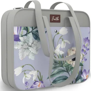 DEHITE Bible Bags for Women – Grey Floral Bible Carrying Case – Tote Bag Extra Large – Book Size 11.8 x 10 x 4.1 in – Pen Slot – Zippered Pocket – Shoulder Strap – Premium Fabric – Christian Gift