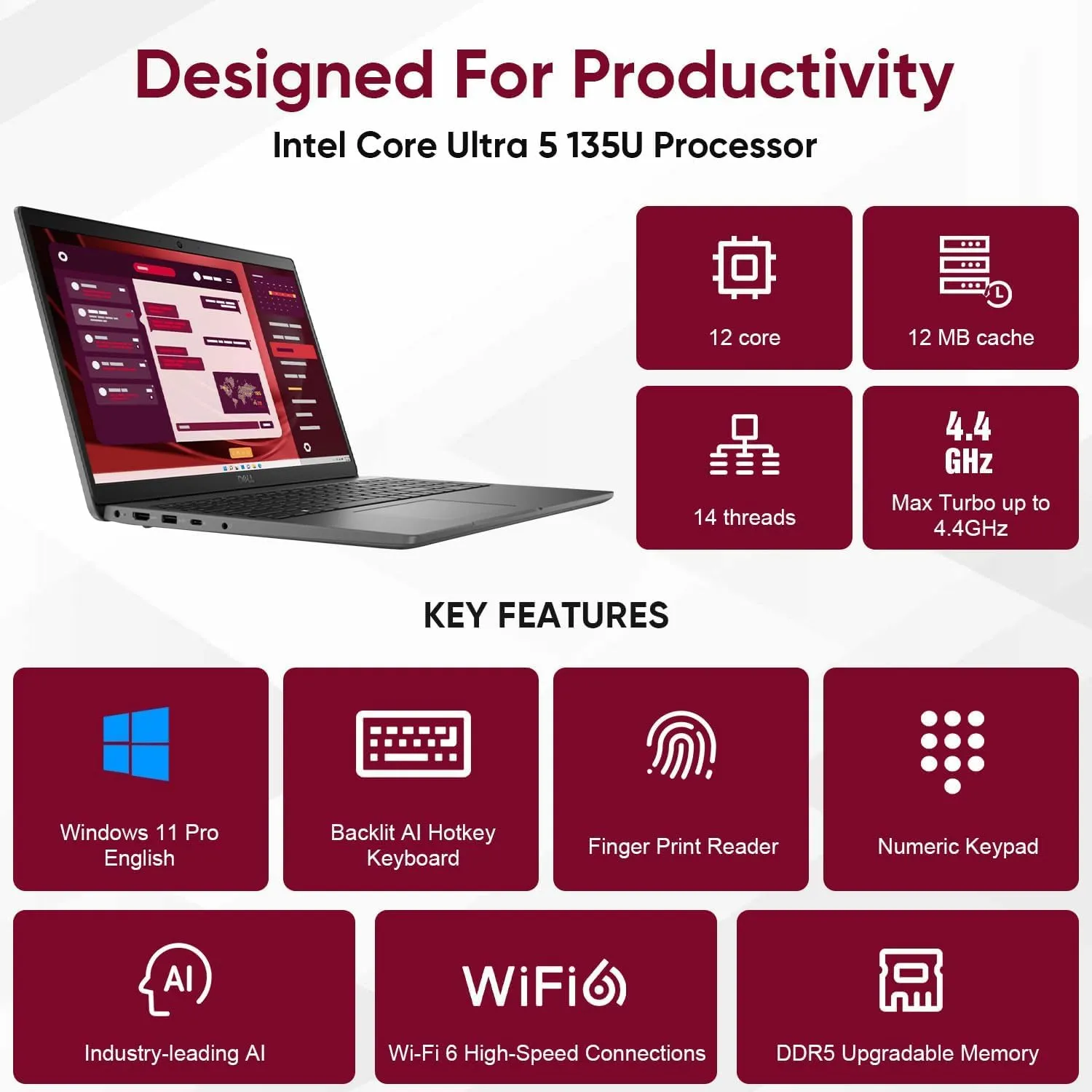 Dell Latitude 3550 Laptop Computer for Business Work, Intel 12-Core Ultra 5 135U (Beat i7-1355U), 16GB DDR5 RAM, 512GB PCIe SSD, 15.6" FHD, WiFi 6, Backlit Keyboard, Fingerprint Reader, Windows 11 Pro
