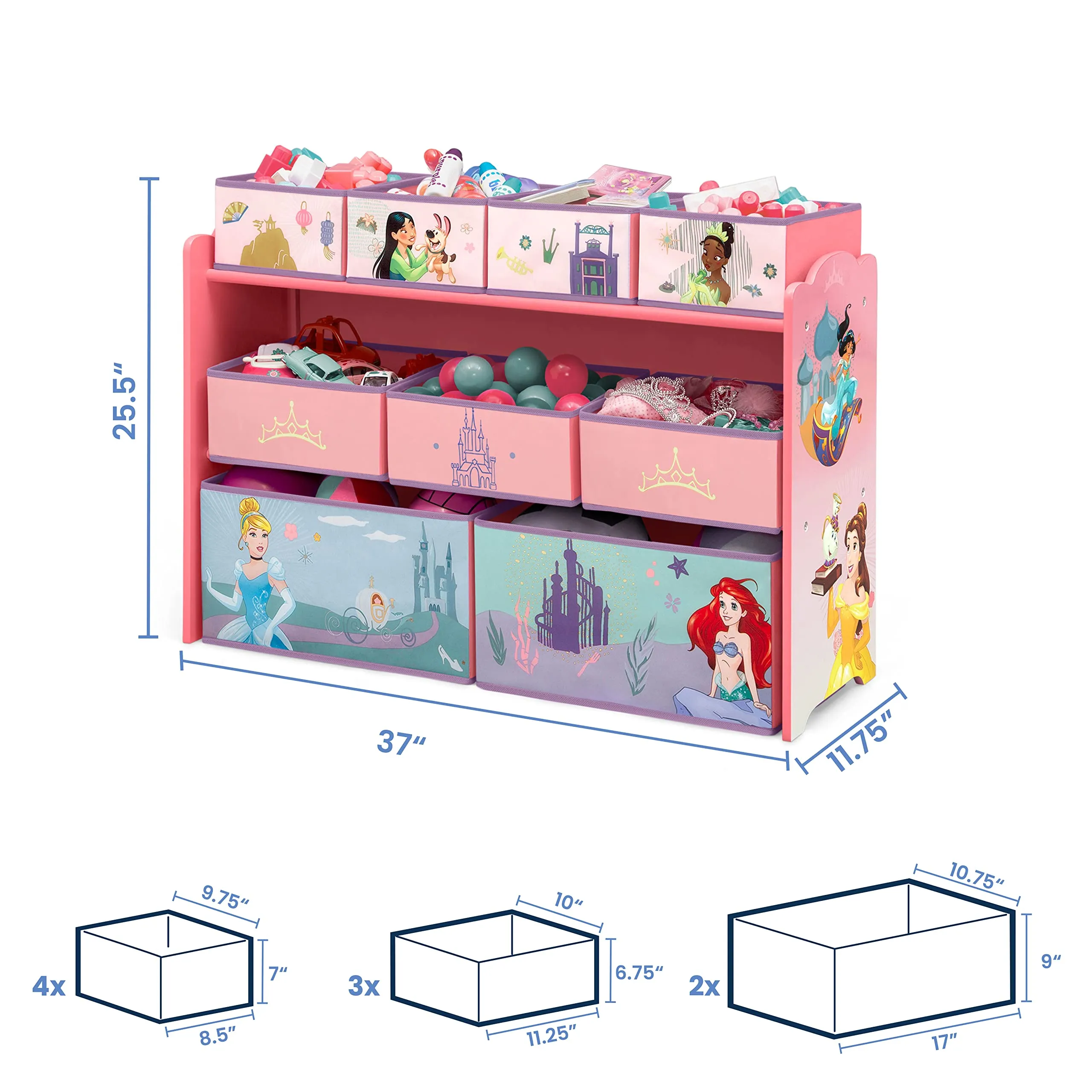 Delta Children Disney Princess Deluxe 9 Bin Design and Store Toy Organizer, Greenguard Gold Certified