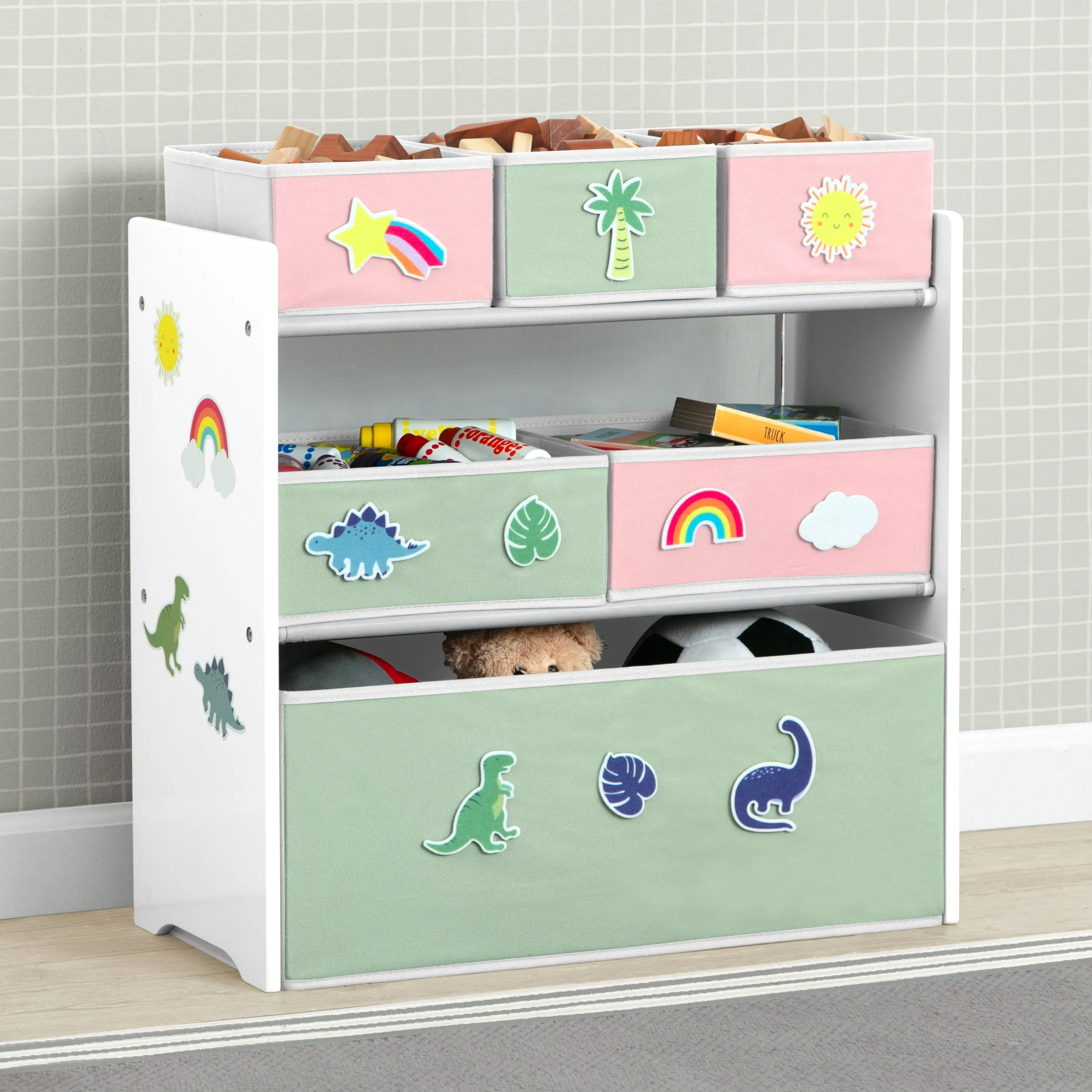 Design & Store 6 Bin Toy Storage Organizer with Interchangeable Patches