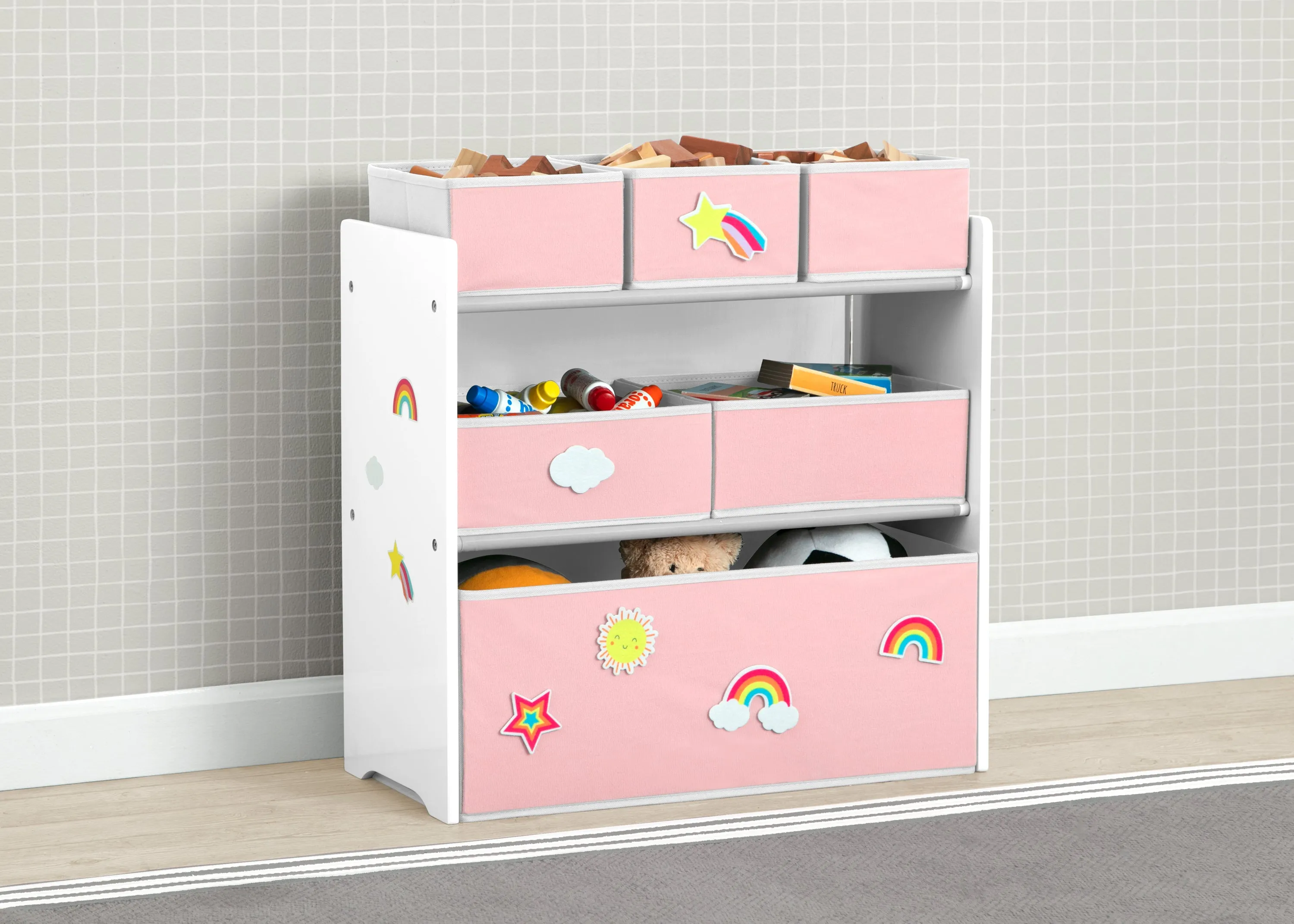 Design & Store 6 Bin Toy Storage Organizer with Interchangeable Patches