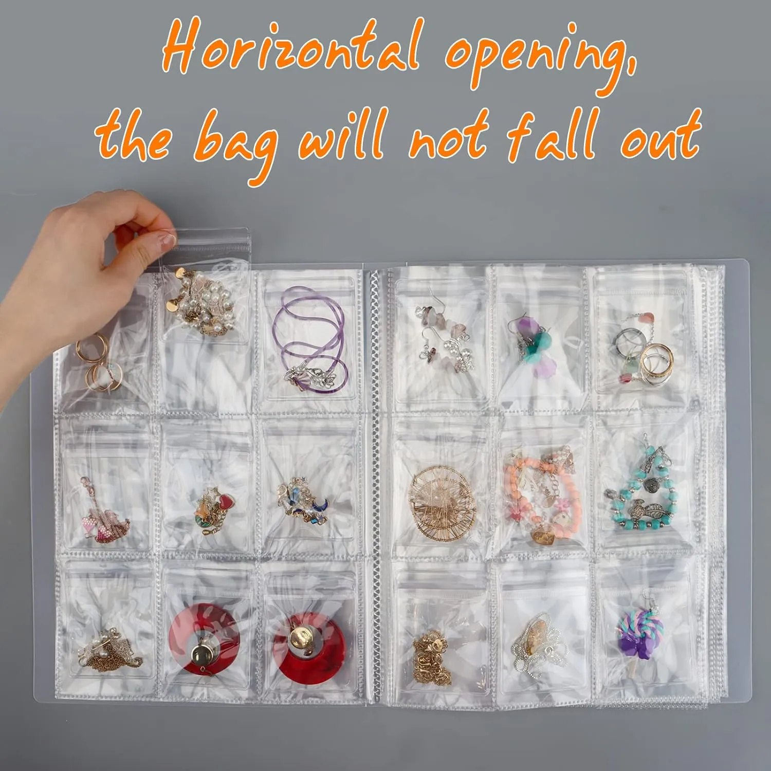 Designster Transparent Jewelry organizer book - Earring Organizer Storage Book Bag Anti-Oxidation, Jewelry Travel Organizer (288Slots 150pcsZipper Bags)