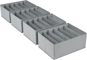 DIMJ Clothes Organizer for Folded Clothes, Large Drawer Organizers for Clothing with 6 Grids, Wardrobe Closet Organizer for Jeans, Clothes, Closet, Wardrobe, Shelf, 4 Packs, Grey