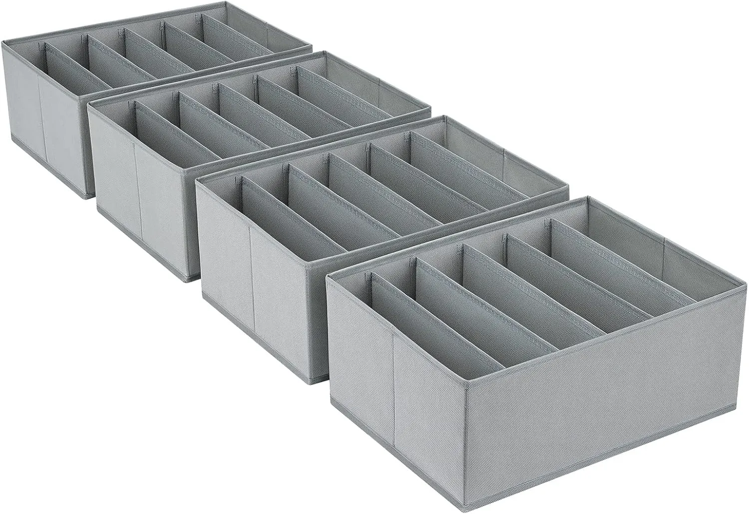 DIMJ Clothes Organizer for Folded Clothes, Large Drawer Organizers for Clothing with 6 Grids, Wardrobe Closet Organizer for Jeans, Clothes, Closet, Wardrobe, Shelf, 4 Packs, Grey