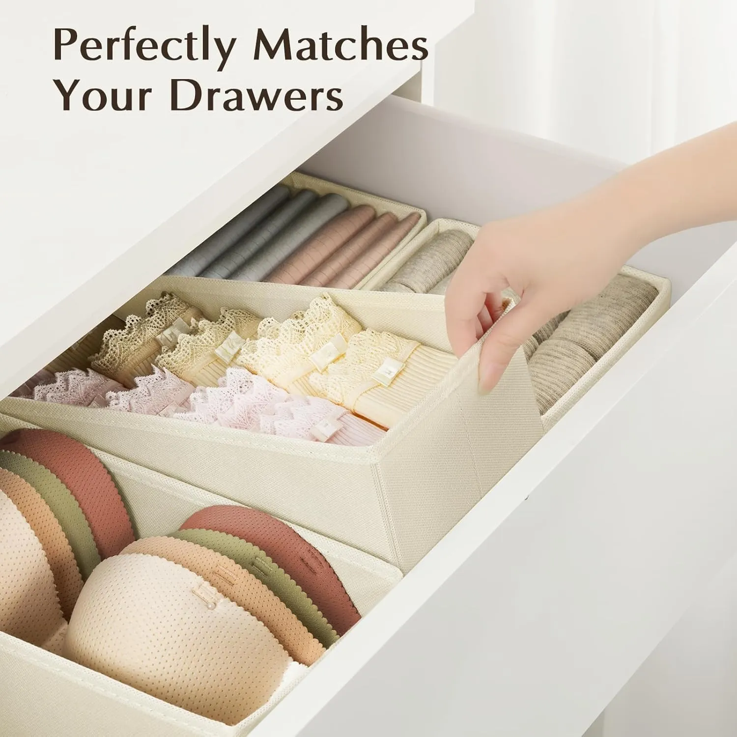 DIMJ Drawer Organizers for Clothing, Set of 8 Fabric Closet Organizers and Storage, Dresser Organizers, Drawer Dividers for Baby Clothes, Socks, Belt, Tie (Beige)