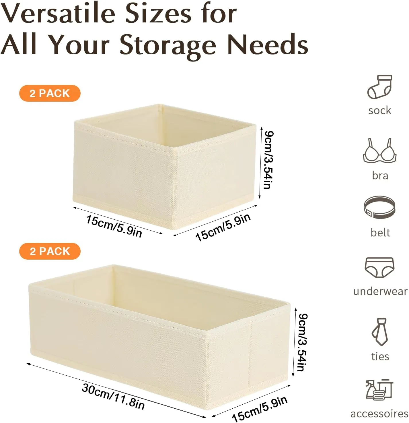 DIMJ Drawer Organizers for Clothing, Set of 8 Fabric Closet Organizers and Storage, Dresser Organizers, Drawer Dividers for Baby Clothes, Socks, Belt, Tie (Beige)