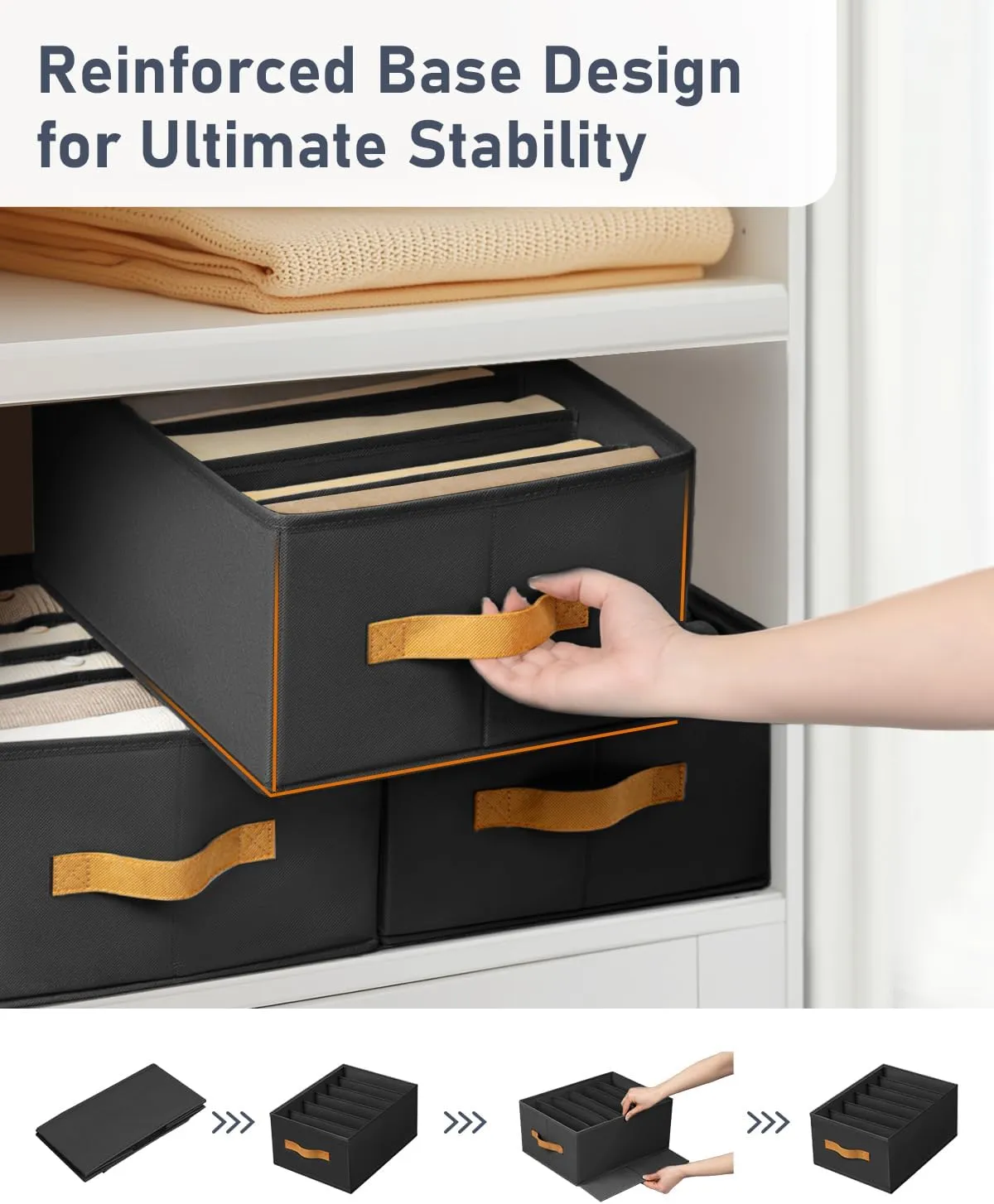 DIMJ Large Wardrobe Clothes Organizers - Foldable Closet Clothing Organizer for Jean Sweater Shirt Pants Underwear Bra, Divided Clothes Drawer, Grey Closet Shelf Organizer Boxes