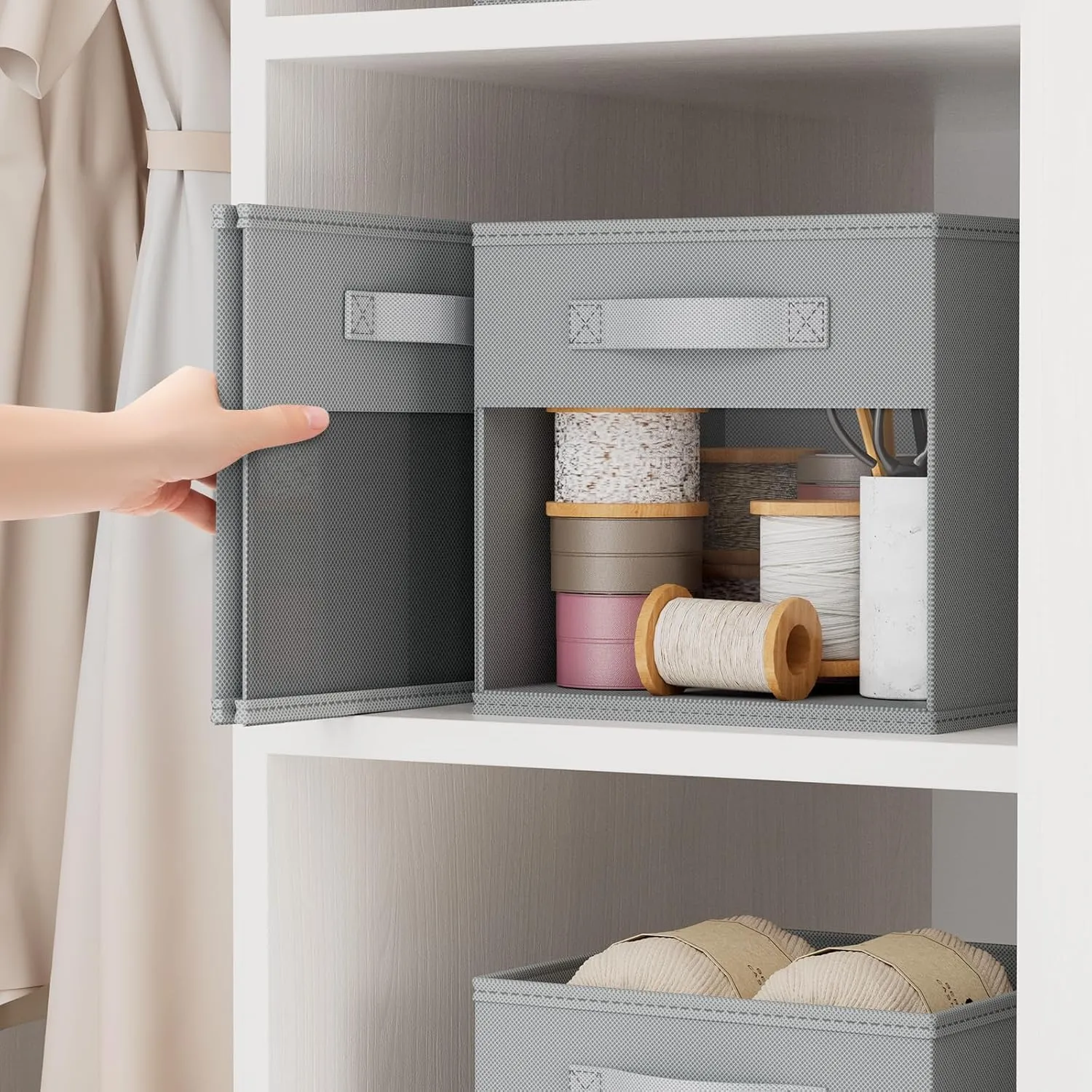 DIMJ Storage Cubes, 6 Pack Cube Storage Bin, Foldable Storage Cubes with Window, Closet Storage Bins with Handle, 11 x 11 inch Storage Cubes for Clothes, Toys, Books (Grey)