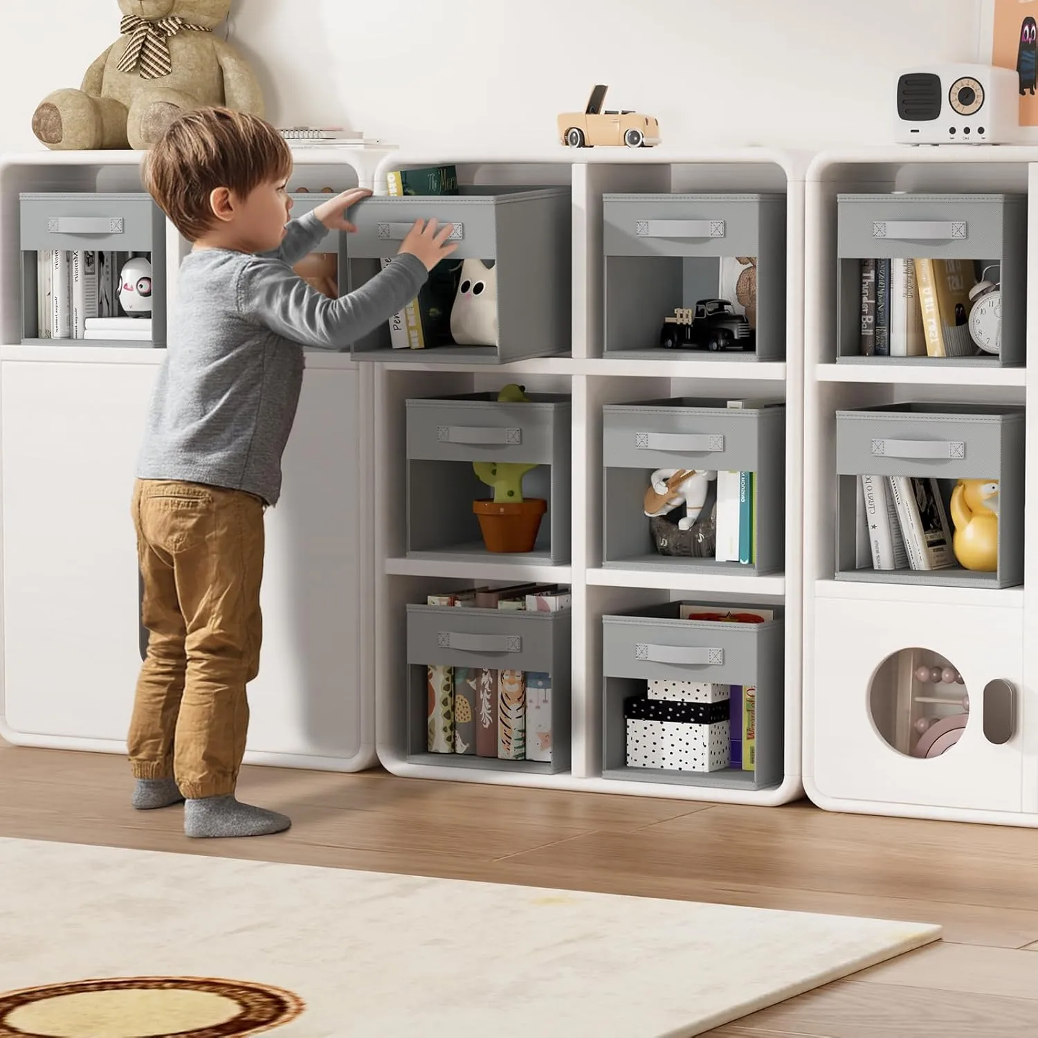 DIMJ Storage Cubes, 6 Pack Cube Storage Bin, Foldable Storage Cubes with Window, Closet Storage Bins with Handle, 11 x 11 inch Storage Cubes for Clothes, Toys, Books (Grey)