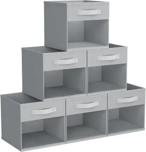 DIMJ Storage Cubes, 6 Pack Cube Storage Bin, Foldable Storage Cubes with Window, Closet Storage Bins with Handle, 11 x 11 inch Storage Cubes for Clothes, Toys, Books (Grey)