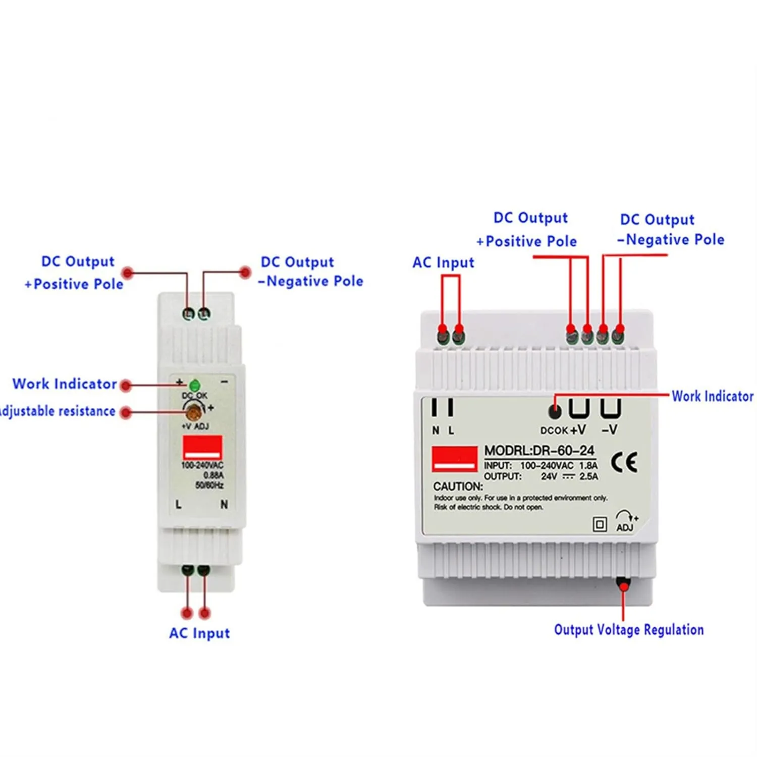 DIN Rail Switching Power Supply DR-15W 30W 45W 60W Single Output 5V 12V 24V AC DC Converter Power Switch Input 110/240VAC(12V,15W)
