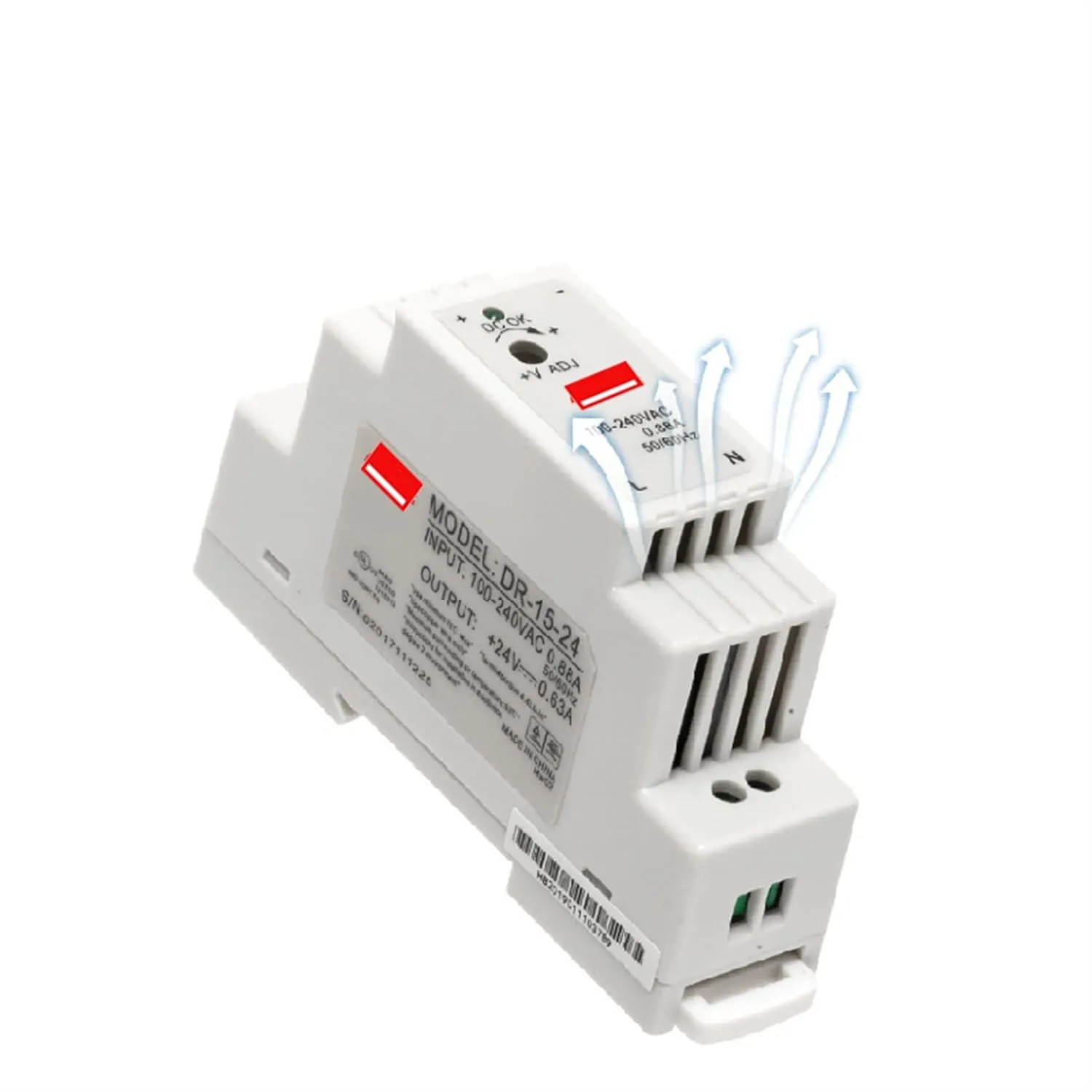 DIN Rail Switching Power Supply DR-15W 30W 45W 60W Single Output 5V 12V 24V AC DC Converter Power Switch Input 110/240VAC(12V,15W)
