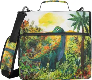 Dinosaur Roaming Prehistoric Jungle Document Binder Organizer with Shoulder Strap & Handle Easy to Carry 1.5 Inch 3 Rings Pencil Cases Portfolio Binder Office Supplies