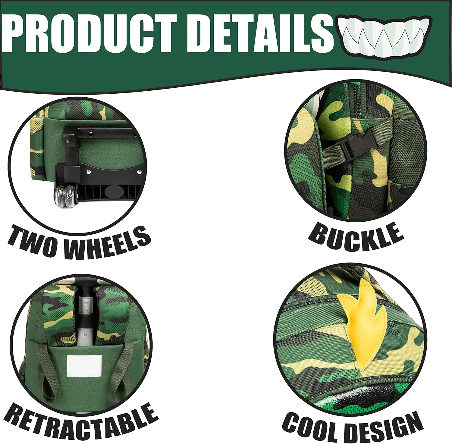 Dinosaur Rolling Backpack Boys Kids Rolling Backpack with Wheels for Boys Wheeled Backpack Carry on Luggage Bookbag with Roller Set for Elementary