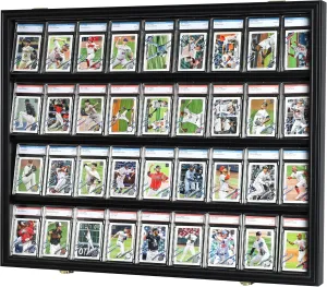 DisplayGifts Pro UV 36 Graded Sports Card Display Case for Football Baseball Basketball Hockey Comic Trading Cards Horizontal (Black Finish)