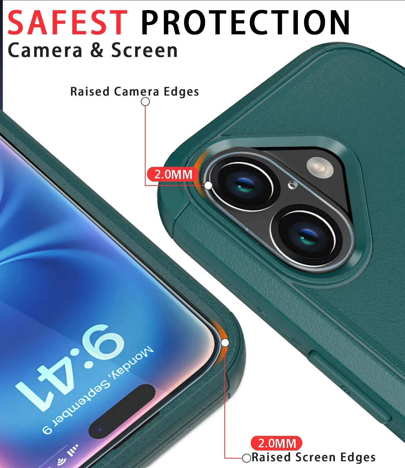 Diverbox for iPhone 16 Case [Shockproof] [Dropproof] [Tempered Glass Screen Protector   Camera Protectors] Heavy Duty Protection Phone Case Cover for Apple iPhone 16 (Dark Green)