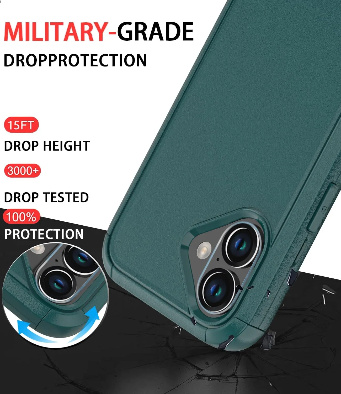 Diverbox for iPhone 16 Case [Shockproof] [Dropproof] [Tempered Glass Screen Protector   Camera Protectors] Heavy Duty Protection Phone Case Cover for Apple iPhone 16 (Dark Green)