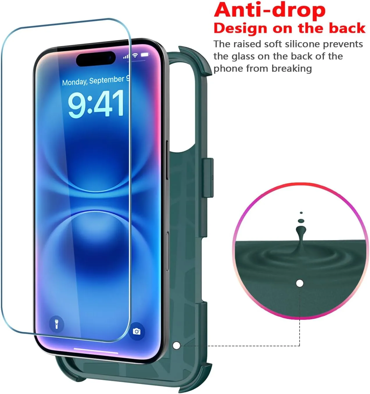 Diverbox for iPhone 16 Case [Shockproof] [Dropproof] [Tempered Glass Screen Protector   Camera Protectors] Heavy Duty Protection Phone Case Cover for Apple iPhone 16 (Dark Green)
