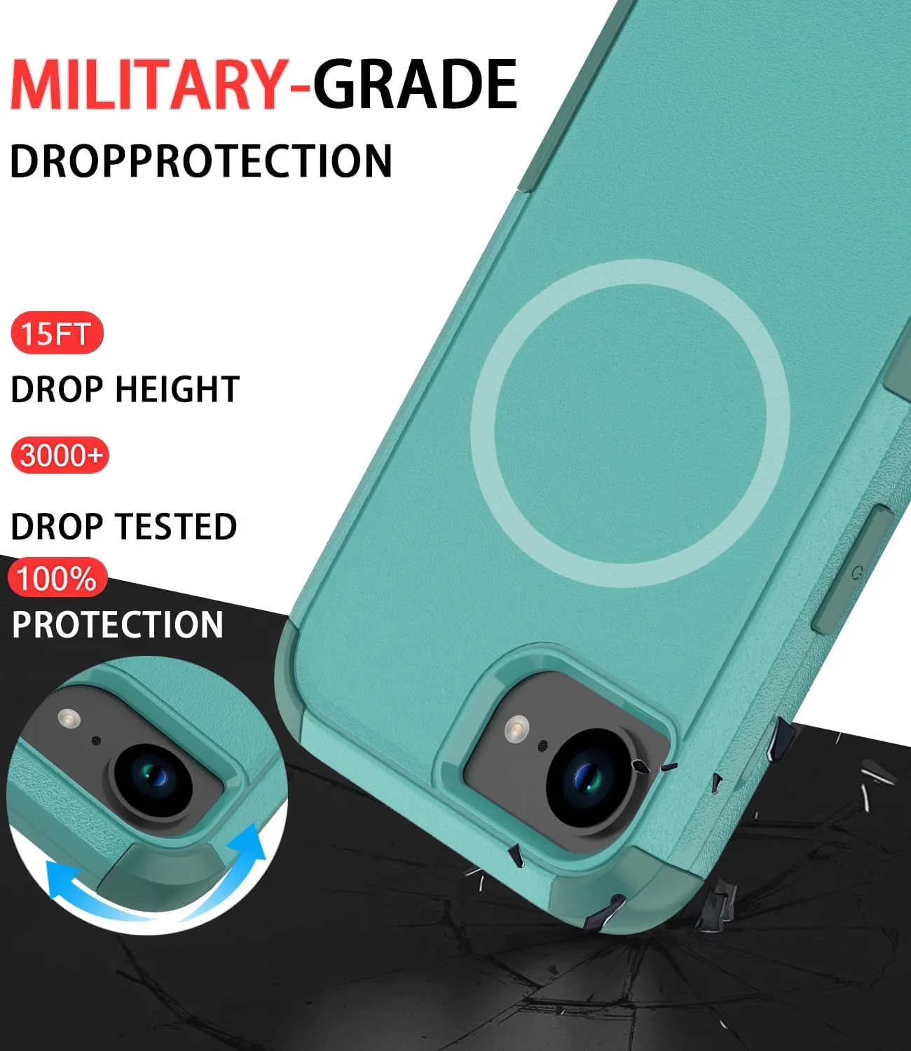 Diverbox for iPhone 16e Case [Compatible with MagSafe] [Shockproof] [Dropproof] [with Screen Protector ] Heavy Duty Protection Phone Case Cover for Apple iPhone 16e 2025 6.1 inch (Teal)
