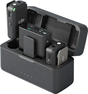 DJI Mic (2 TX   1 RX   Charging Case), Wireless Lavalier Microphone, 250m (820 ft.) Range, 15-Hour Battery, Noise Cancellation Wireless Microphone for PC, iPhone, Record Interview, YouTube, Black