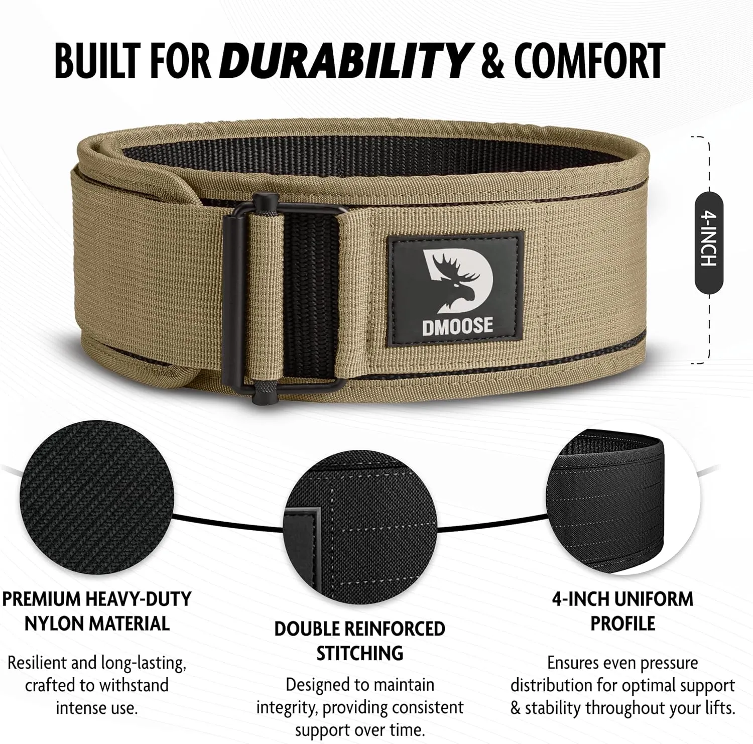 DMoose Weight Lifting Belt - Auto Locking Gym Belt for Olympic Training, WOD, Cross Training for Men and Women - 4" Nylon Workout belt with Adjustable Buckle - Provides Lumbar Support and Stability