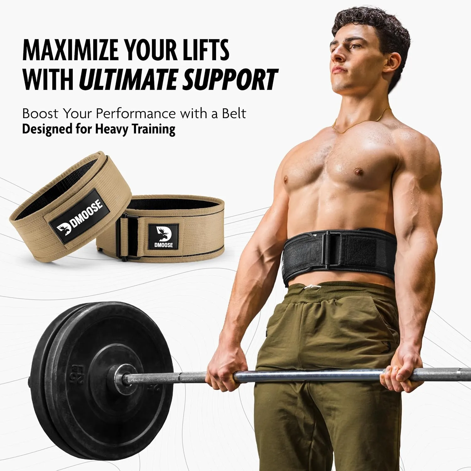 DMoose Weight Lifting Belt - Auto Locking Gym Belt for Olympic Training, WOD, Cross Training for Men and Women - 4" Nylon Workout belt with Adjustable Buckle - Provides Lumbar Support and Stability