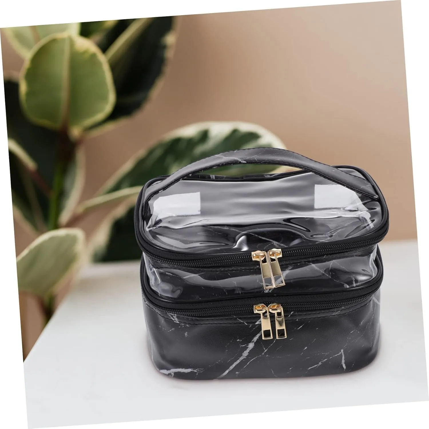 DOITOOL 1pc Wash Bag Cosmetic Bag Canvas Tote Full Sized Container Double Layers Storage Bag Beauty Bag Miss, Black, 21x18cm