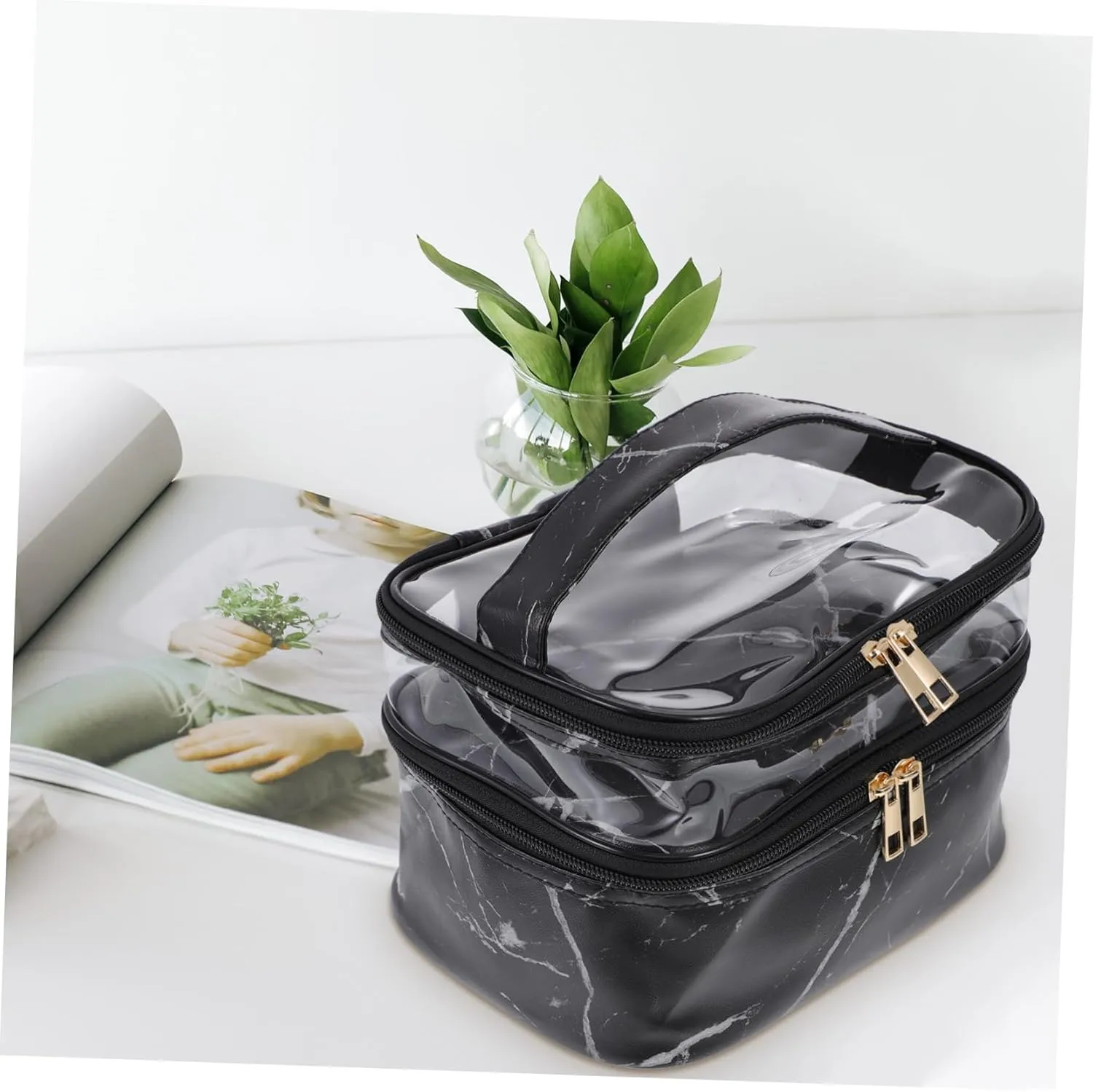 DOITOOL 1pc Wash Bag Cosmetic Bag Canvas Tote Full Sized Container Double Layers Storage Bag Beauty Bag Miss, Black, 21x18cm