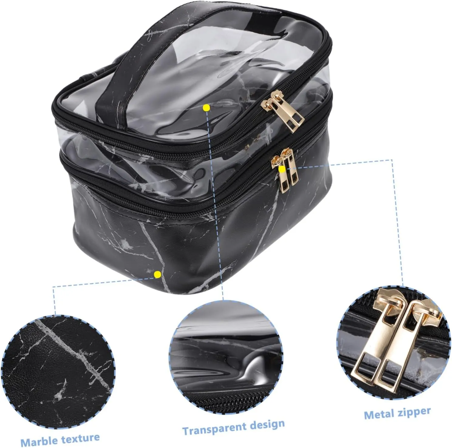 DOITOOL 1pc Wash Bag Cosmetic Bag Canvas Tote Full Sized Container Double Layers Storage Bag Beauty Bag Miss, Black, 21x18cm
