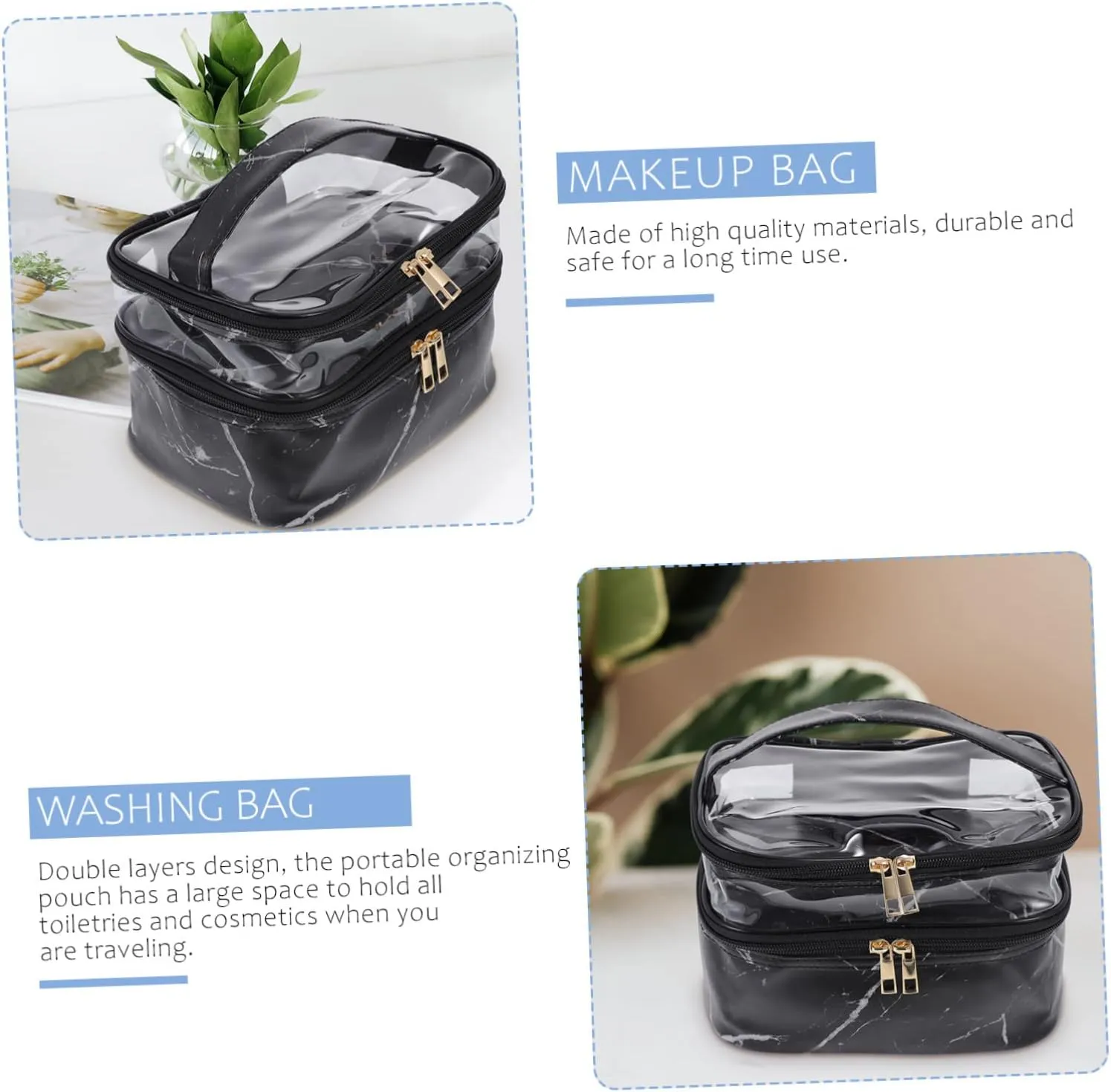 DOITOOL 1pc Wash Bag Cosmetic Bag Canvas Tote Full Sized Container Double Layers Storage Bag Beauty Bag Miss, Black, 21x18cm