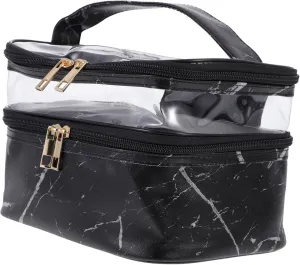 DOITOOL 1pc Wash Bag Cosmetic Bag Canvas Tote Full Sized Container Double Layers Storage Bag Beauty Bag Miss, Black, 21x18cm