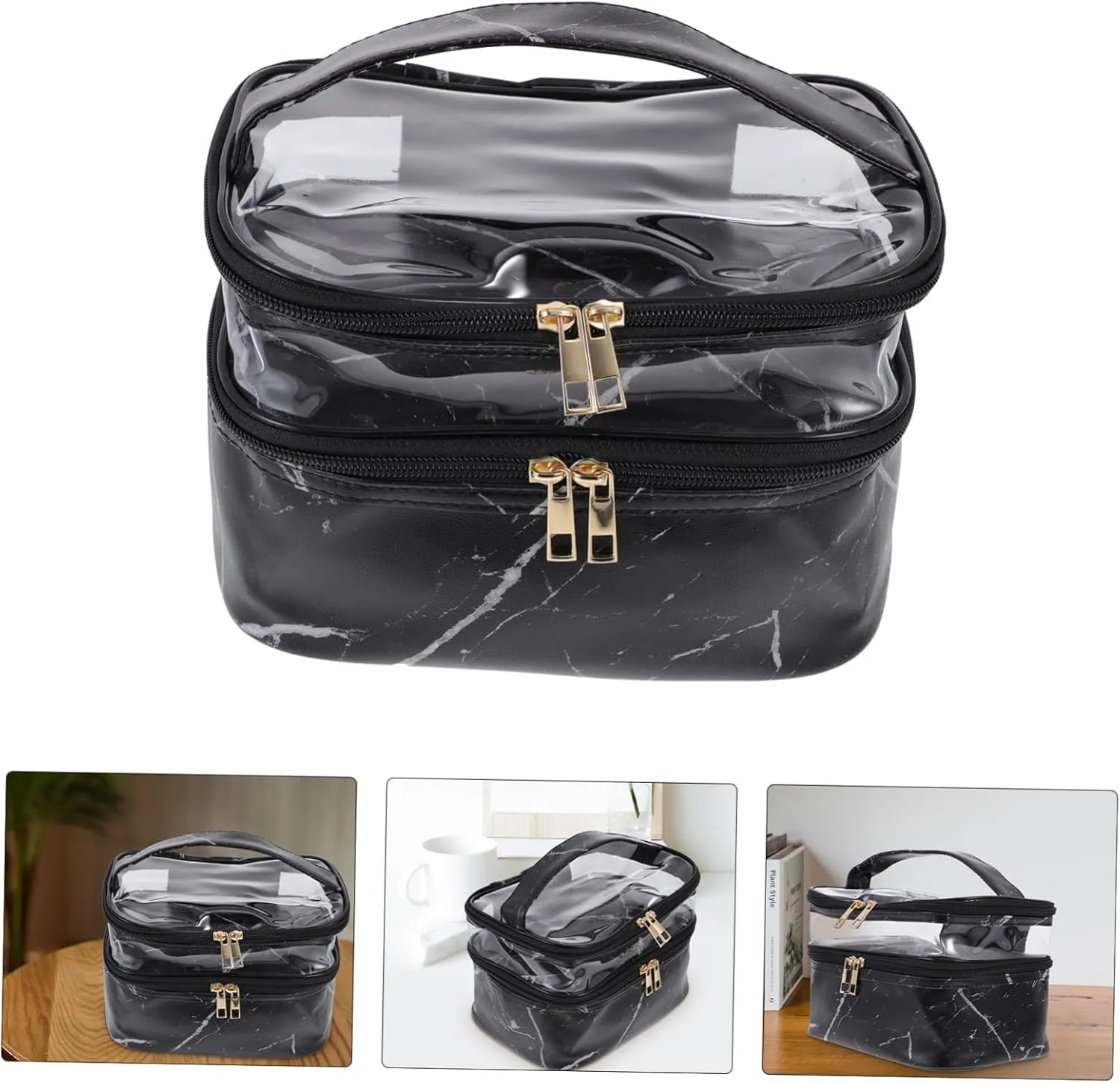 DOITOOL 1pc Wash Bag Cosmetic Bag Canvas Tote Full Sized Container Double Layers Storage Bag Beauty Bag Miss, Black, 21x18cm