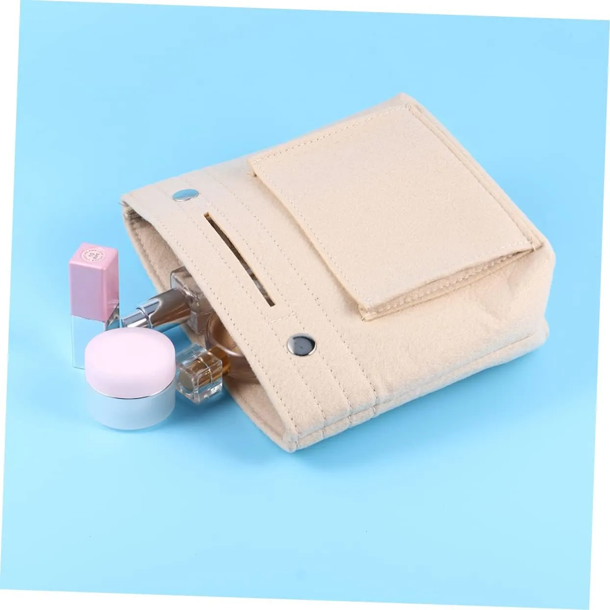 DOITOOL 3pcs Travel Makeup Bag Makeup Bags Makeup Storage Bag Cosmetic Bag Felt Cloth Multiple Pockets Miss, Beigex3pcs, mediumx3pcs