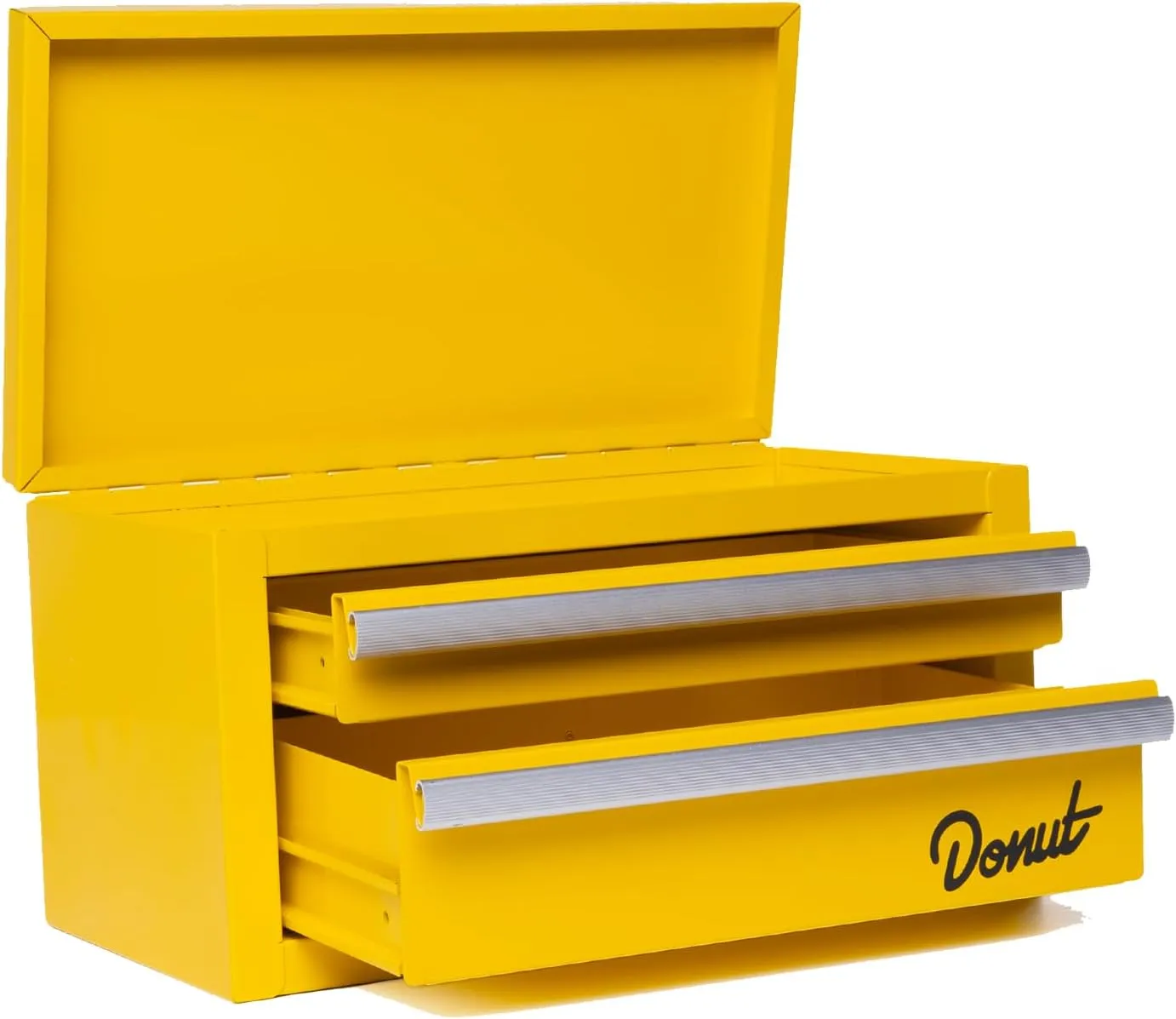 Donut Media Mini Tool Box | Magnetic Catch Drawers; Top Storage; Heavy Duty Powder Coating | Small Metal Stash Box; Desk Organizer; Mechanics Essentials | Compact Tool Kit; 3 Drawer Chest; Yellow