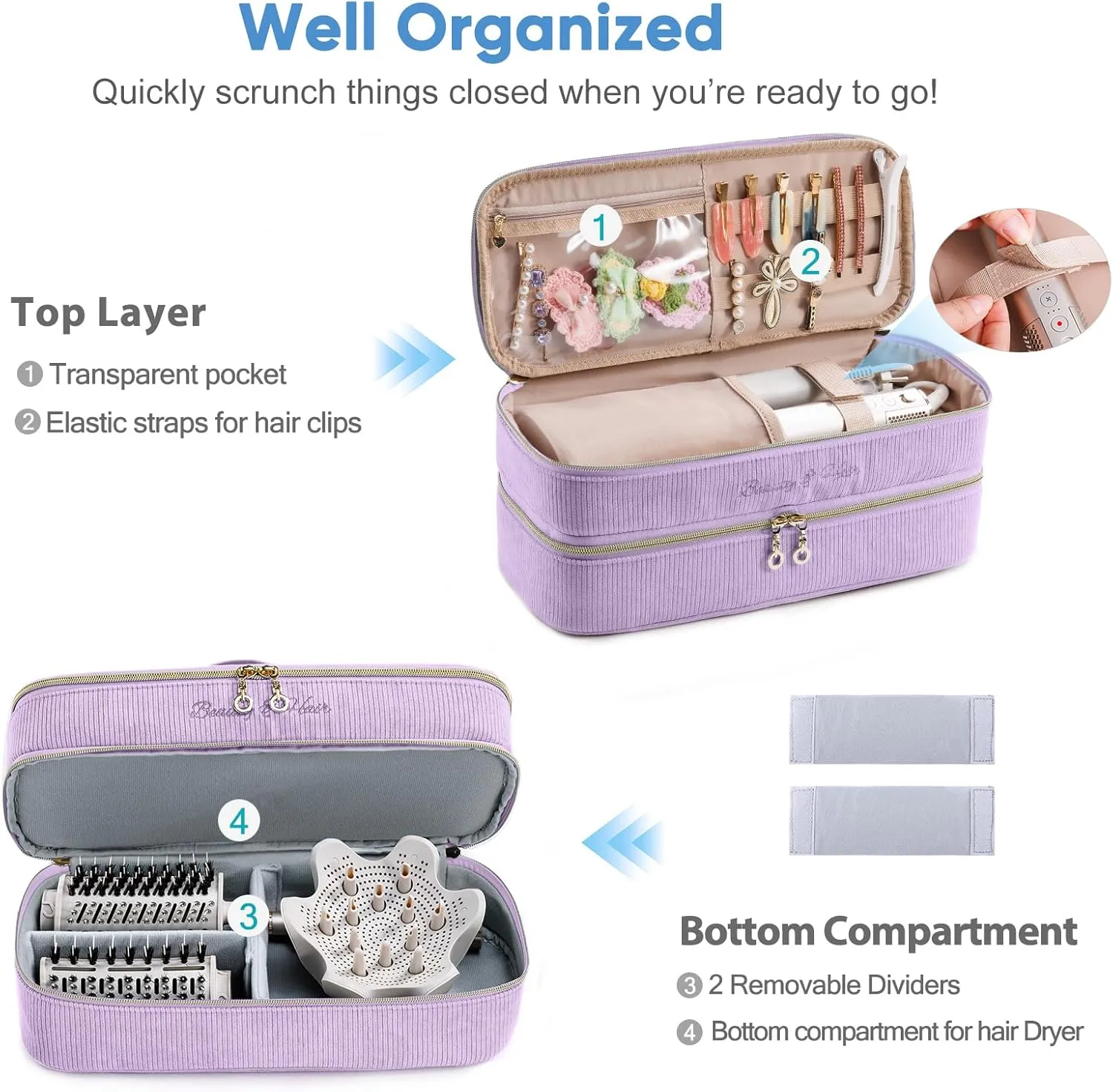 Double-layer Hair Tools Travel Case with Black Hair Dryer Bag with Detachable Divider compatible with Shark FlexStyle/SmoothStyle - Flat Curling Iron Travel Organizer