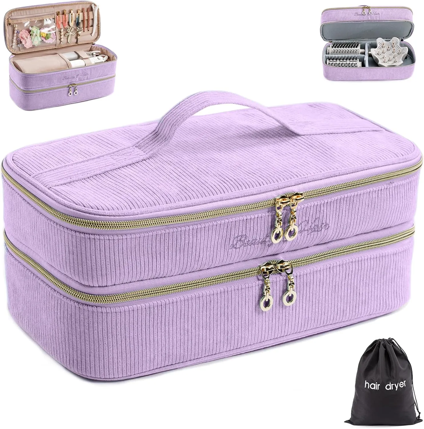 Double-layer Hair Tools Travel Case with Black Hair Dryer Bag with Detachable Divider compatible with Shark FlexStyle/SmoothStyle - Flat Curling Iron Travel Organizer