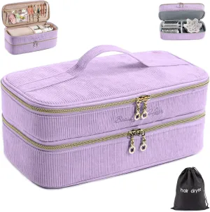 Double-layer Hair Tools Travel Case with Black Hair Dryer Bag with Detachable Divider compatible with Shark FlexStyle/SmoothStyle - Flat Curling Iron Travel Organizer