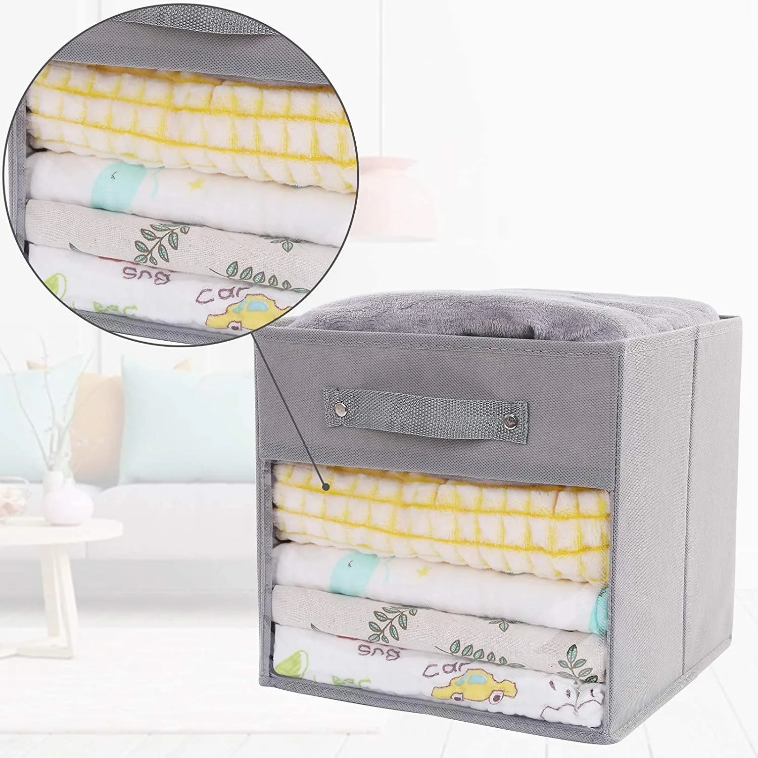 DOUBLE R BAGS Storage Cube Bins Clear Window for kids toys Office Closet Shelf (Grey)