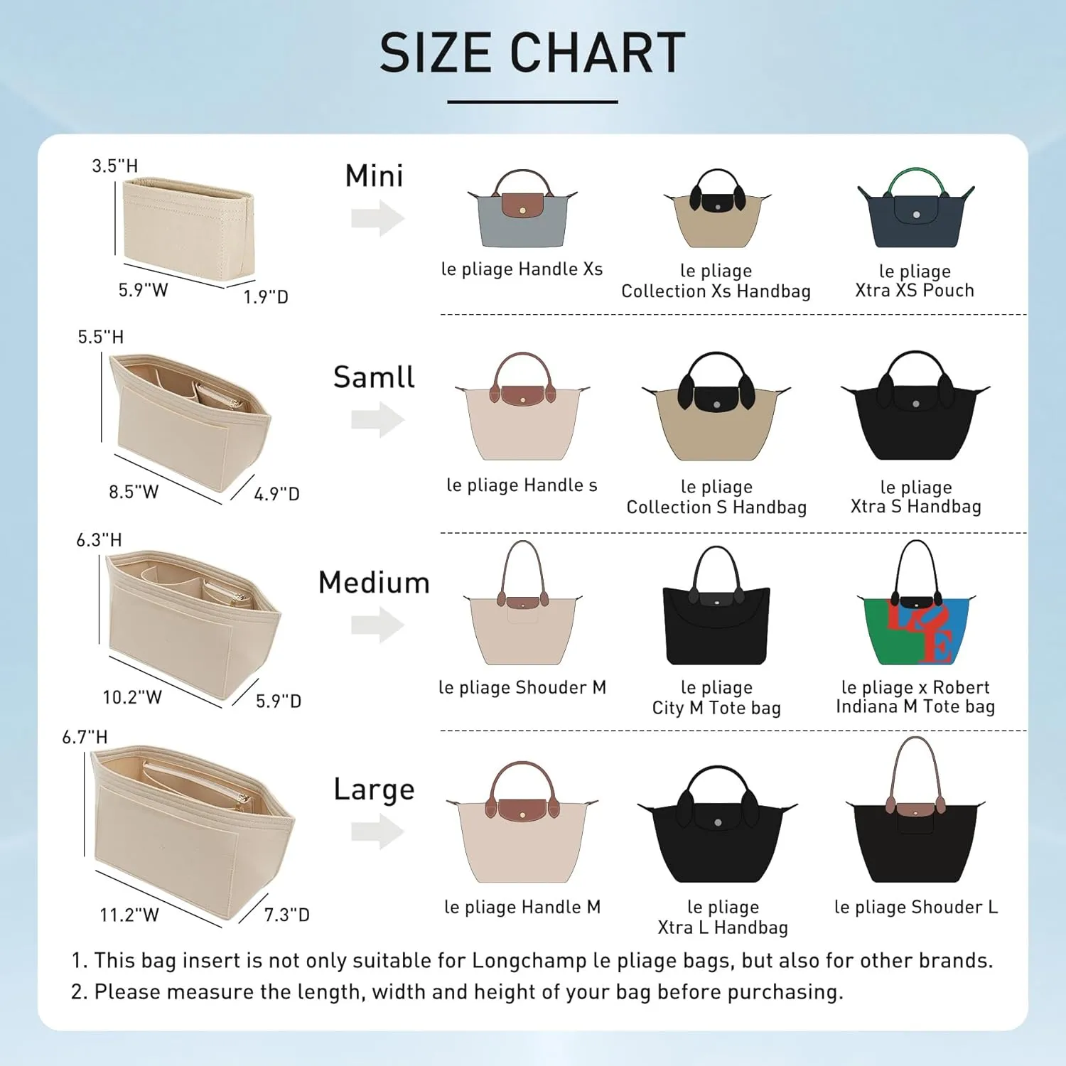 Doxo Longchamp Organizer Insert Small,Bag Organizer Suitable for Le pliage Small,Keeps Tote Handbags Shaped & Neat (Black,S)