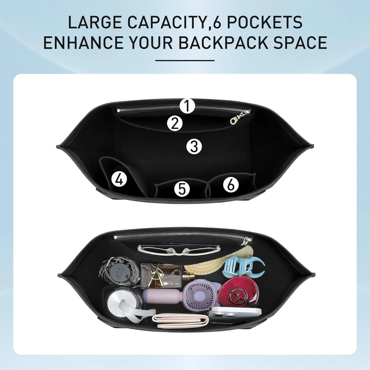 Doxo Longchamp Organizer Insert Small,Bag Organizer Suitable for Le pliage Small,Keeps Tote Handbags Shaped & Neat (Black,S)