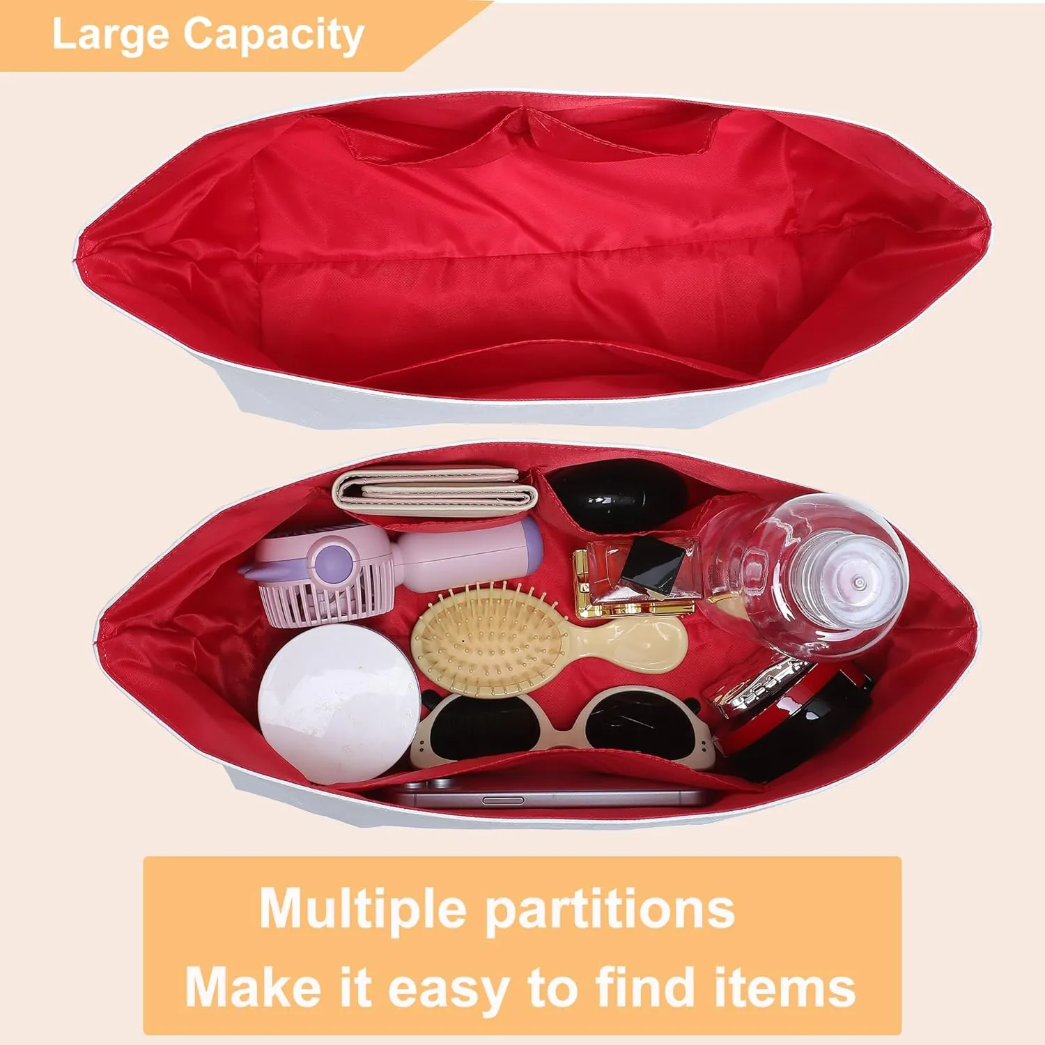 Doxo Upgraded Lv Neverfull PM Organizer Insert,Bag Orgamizer Insert for Lv Neverfull Medium,Dupontpaper Lightweight & Waterproof Purse Insert Orgamizer with Multi-pockets(White-no zipper,PM)