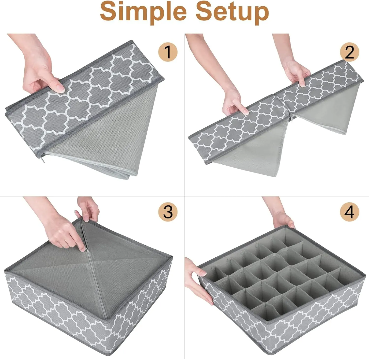 Drawer Organizer Divider, Foldable Closet Storage Organizer Basket, and Fabric Organization Bins for Clothes, Socks, Underwear, Bras, Ties, Accessories, 4 Pcs (Light Grey)