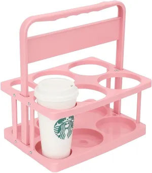 Drink Carrier with Handle, Plastic Cup Carriers for Drinks, Cup Holder，Drink Holder for Car, Portable Foldable Reusable Mobile, Eats Doordash Accessories, Use for Food Delivery Bag, Pink