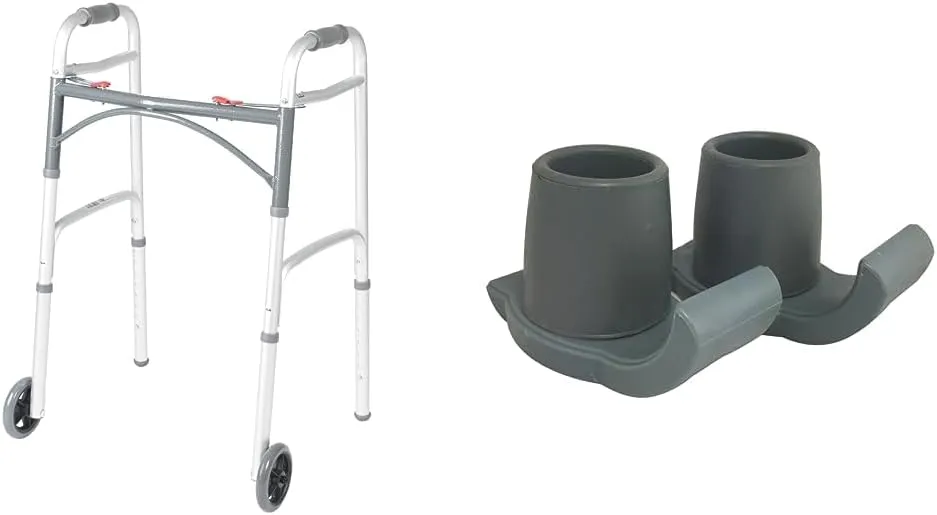 Drive Medical 2-Button Folding Walker with Essential Medical Supply Pop & Glide Walker Skis