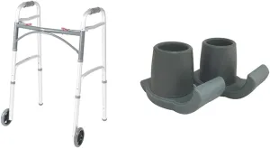 Drive Medical 2-Button Folding Walker with Essential Medical Supply Pop & Glide Walker Skis