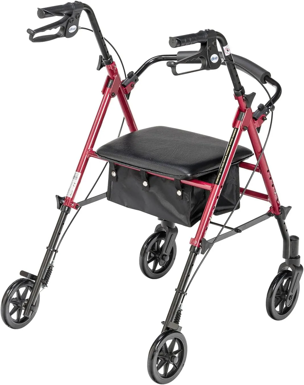 Drive Medical RTL10261RD Foldable Rollator Walker with Seat - Adjustable Handles and Seat, Red
