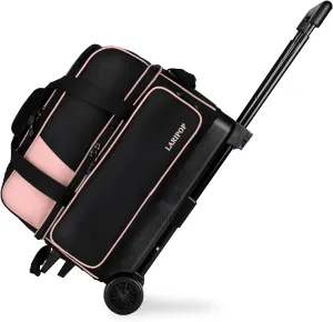 Dual Roller 2-Ball Bowling Bag, Featuring a Separate Large Shoe Compartment Capable, a 3-Section Telescopic Handle that Extends Up to 40"
