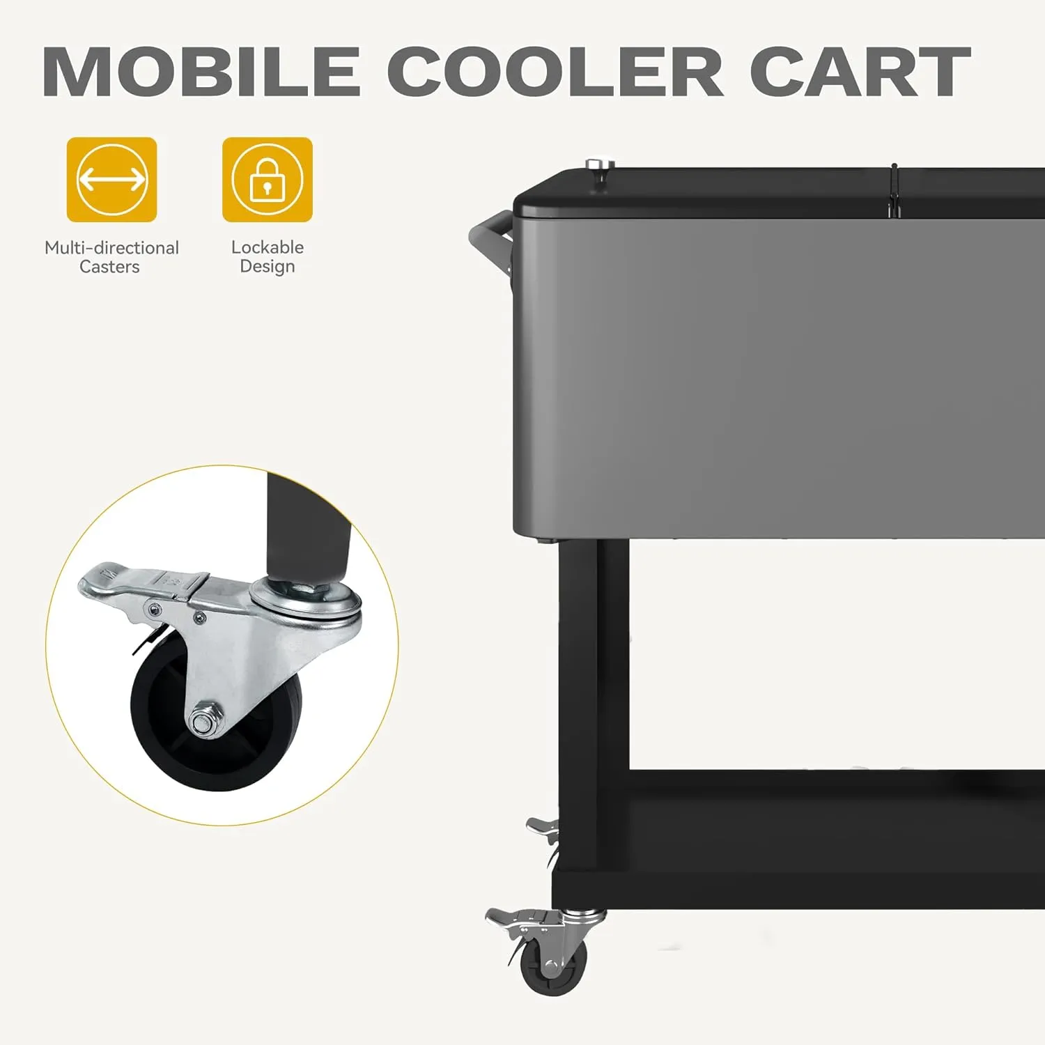 DWVO Ice Chest with Wheels,80 Quart Rolling Cooler with Bottle Opener Drainage, Patio Cooler Cart, Rolling Ice Chest with Handle for Patio Pool Deck Party BBQ Cookouts