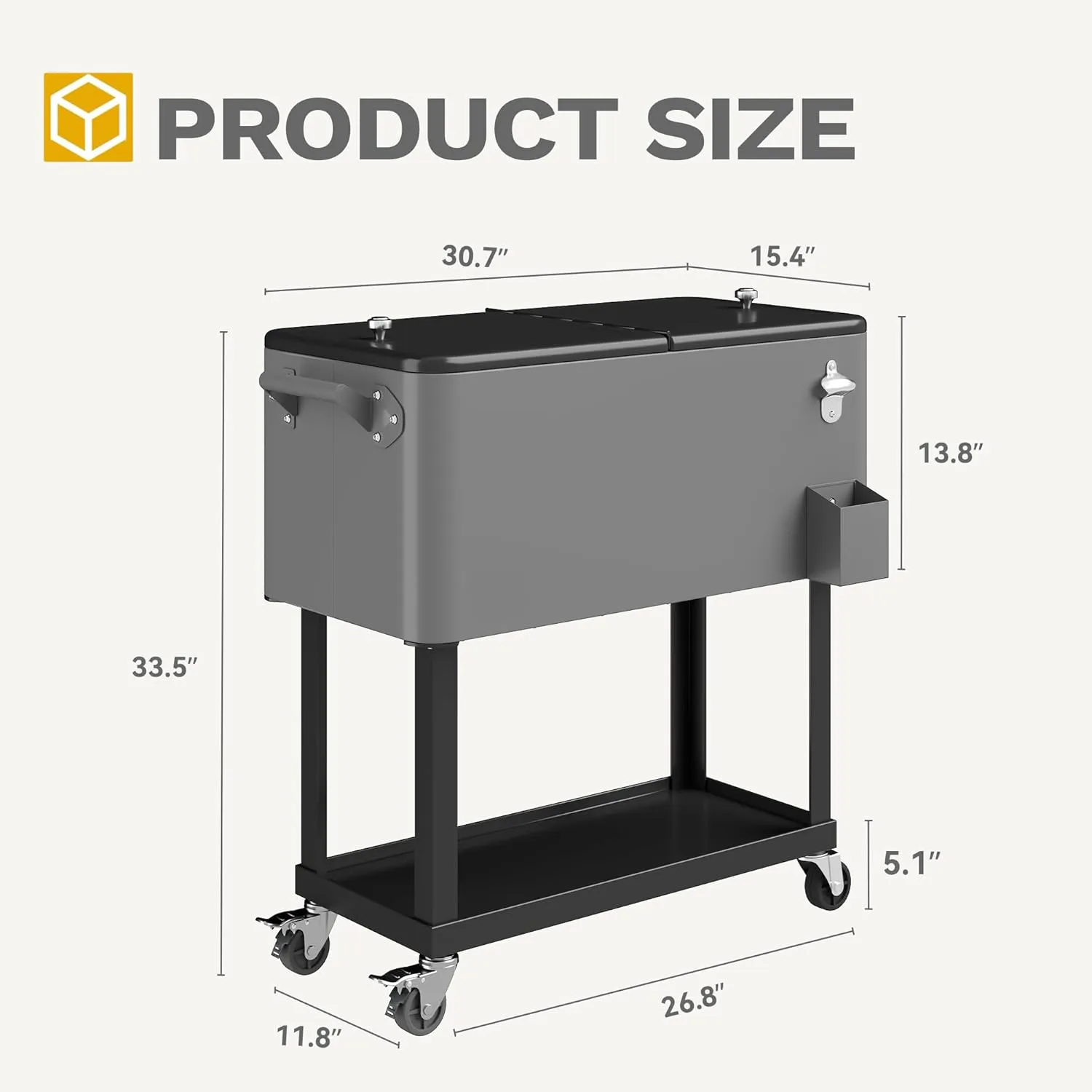 DWVO Ice Chest with Wheels,80 Quart Rolling Cooler with Bottle Opener Drainage, Patio Cooler Cart, Rolling Ice Chest with Handle for Patio Pool Deck Party BBQ Cookouts